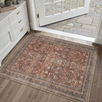 HUGEAR 2x3 Entryway Area Rug Vintage Brick Red Small Rug Machine Washable Door Mat Retro Floral Low Pile Carpet Vacuumable Distressed Throw Rug Entrance Kitchen Bathroom Bedroom Non Slip Lightweight