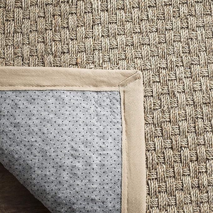 SAFAVIEH Area Rug 5x8 - Natural Fiber Collection - Natural & Beige, Seagrass, Basketweave Pattern with Border (NF114A)