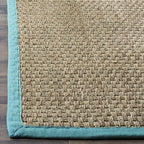 SAFAVIEH Natural Fiber Collection Runner Rug - 2'6" x 12', Natural & Teal, Seagrass, Basketweave Pattern with Border (NF114R)