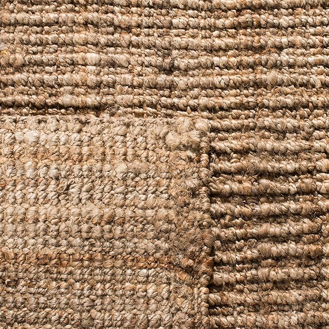 SAFAVIEH Area Rug 8' Square - Natural Fiber Collection - Natural & Grey, Handmade Jute, Farmhouse Style, Chunky Textured Thick Pile (NF447M)