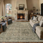 Light Brown Area Rug 6x9 Vintage Washable Indoor Door Mat Living Room Carpet Tribal Distressed Retro Accent Throw Rug for Office Dining Room Bathroom Faux Wool