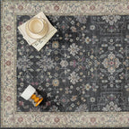 Black 3x5 Area Rug Washable Entryway Vintage Carpet Small Indoor Office Non Slip Low Pile Thin Soft Stain Resistant Accent Throw Rug for Laundry Door Mat Kitchen Bathroom Bedroom Bedside