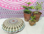 INDIAN CRAFT CASTLE 24" Musturd Peacock Mandala Barmeri Large Floor Pillow Cover Cushion Meditation Seating Ottoman Throw Cover Hippie Decorative Zipped Bohemian Pouf Ottoman Pom Pom Cases 24" Round