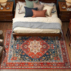YJ.GWL Area Rugs for Living Room 4x6 Machine Washable Rugs for Bedroom, Non Slip Floral Vintage Rug Indoor Carpet, Stain Resistant Throw Rug for Dining Room Kitchen, Orange-Red