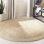SAFAVIEH Natural Fiber Collection Area Rug - 7' Round, Natural & Ivory, Handmade Boho Charm Braided Jute, Ideal for High Traffic Areas in Living Room, Bedroom (NF804B)