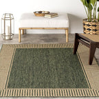 Nuloom Asha Green/Brown, 9'6" x 12', Casual, Striped Border, Soft and Cozy, High Traffic, Stain Resistant, Easy Clean, Durable Area Rug for Indoor/Outdoor Patio, Deck, Porch, Garden, Courtyard