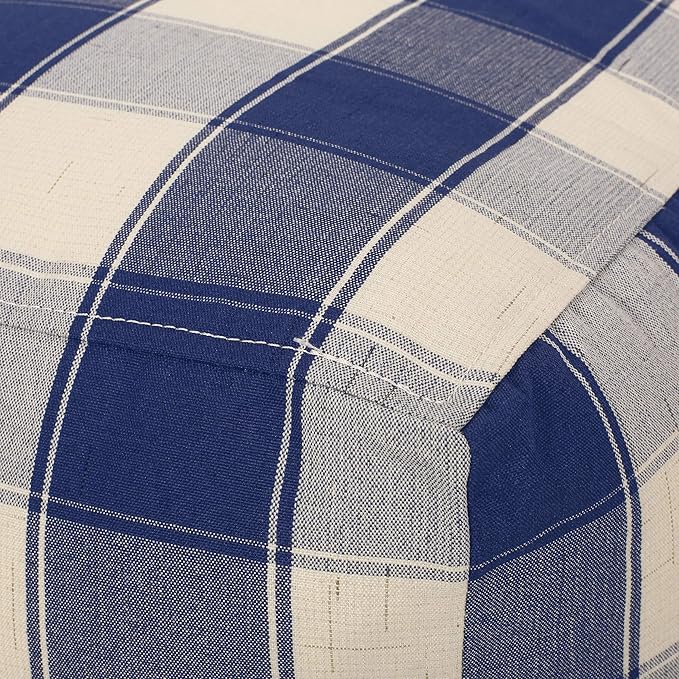 GDFStudio Modern Fabric Checkered Cube Pouf Ottoman Foot Stool - Bean Bag Floor Chair - Foot Rest Couch for Living Room Bedroom,Ivory and Navy Blue,16"" x 16"" x 16"", 313655N