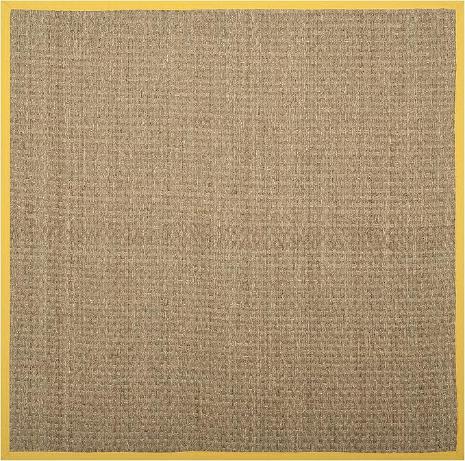 SAFAVIEH Area Rug 6' Square - Natural Fiber Collection - Natural & Gold, Seagrass, Basketweave Pattern with Border (NF114X)