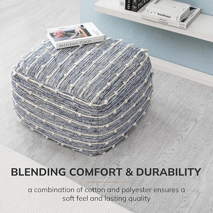 Anji Mountain Pouf Ottoman Foot Rest, Handmade Ottoman Pouf, Comfortable Foot Stool, Decorative Floor Seating for Living Room Decor, Bedroom & Home Décor Accent - Malibu