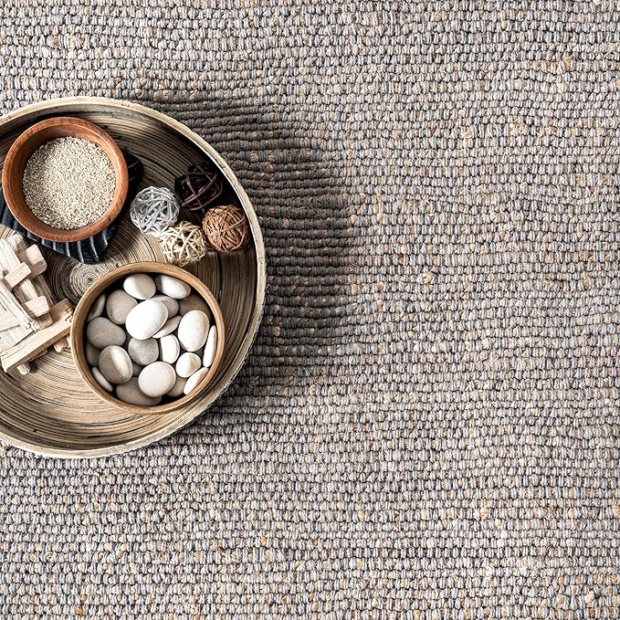 Nuloom Elfriede Handmade, Grey, 6' Round, Solid, Rustic, Jute, Soft and Textured, High Traffic, Stain Resistant, Easy Clean, Durable Area Rug for Bedroom, Living Room, Dining, Den, Foyer
