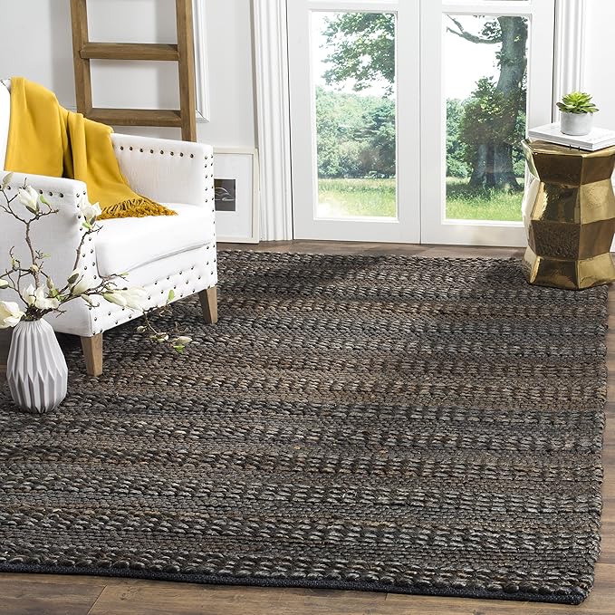 SAFAVIEH Area Rug 5x8 - Natural Fiber Collection - Charcoal, Handmade Jute, Braided Woven Design, Ideal for Living Room, Bedroom (NF212C)