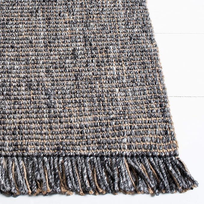 SAFAVIEH Natural Fiber Collection Area Rug - 10' x 14', Charcoal & Natural, Handmade Woven Fringe Jute, Ideal for High Traffic Areas in Living Room, Bedroom (NF826H)