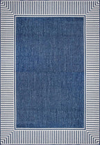 Nuloom Asha Navy/Ivory, 2' x 3', Casual, Striped Border, Soft and Cozy, High Traffic, Stain Resistant, Easy Clean, Durable Area Rug for Indoor/Outdoor Patio, Deck, Porch, Garden, Courtyard