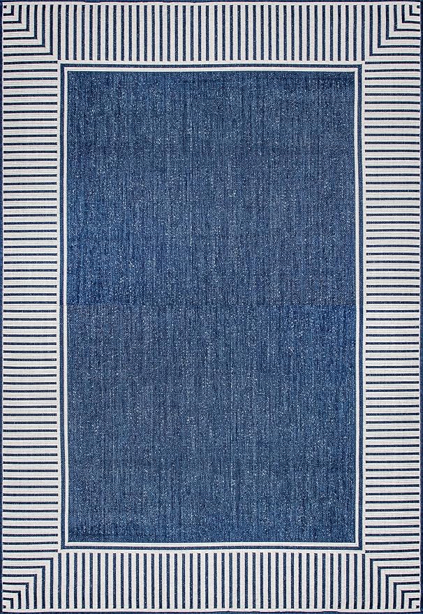 Nuloom Asha Navy/Ivory, 2' x 3', Casual, Striped Border, Soft and Cozy, High Traffic, Stain Resistant, Easy Clean, Durable Area Rug for Indoor/Outdoor Patio, Deck, Porch, Garden, Courtyard