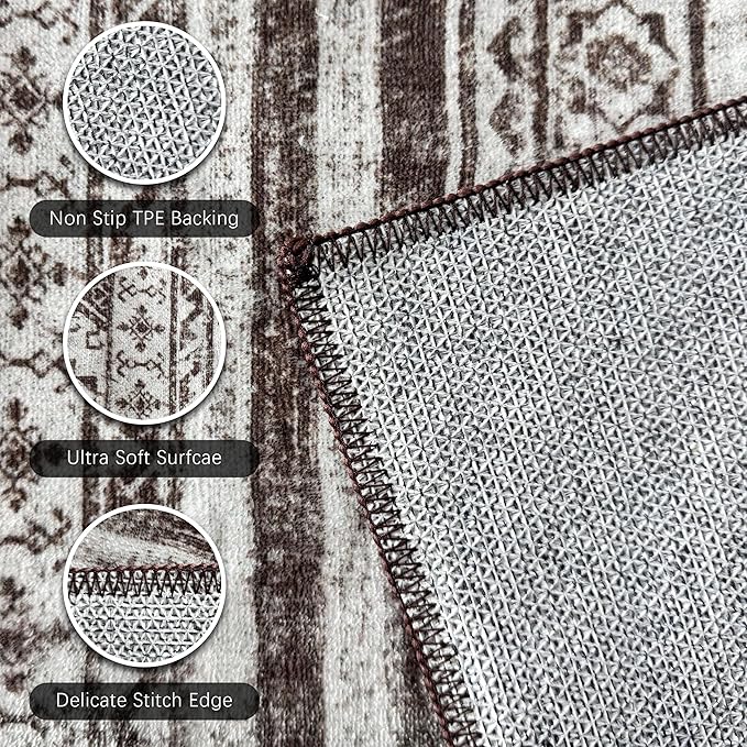 RUGSURE Washable Area Rugs 5' x 7' - 1/6 Thick - Moroccan-Inspired -Stain & Water Resistant Non-Slip - Resistant Rug for Living Room, Bedroom, Nursery, Pet & Child Friendly (Brown)