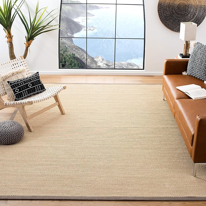 SAFAVIEH Area Rug 11x15 - Natural Fiber Collection - Large - Maize & Grey, Sisal, Woven Design with Border (NF141G)