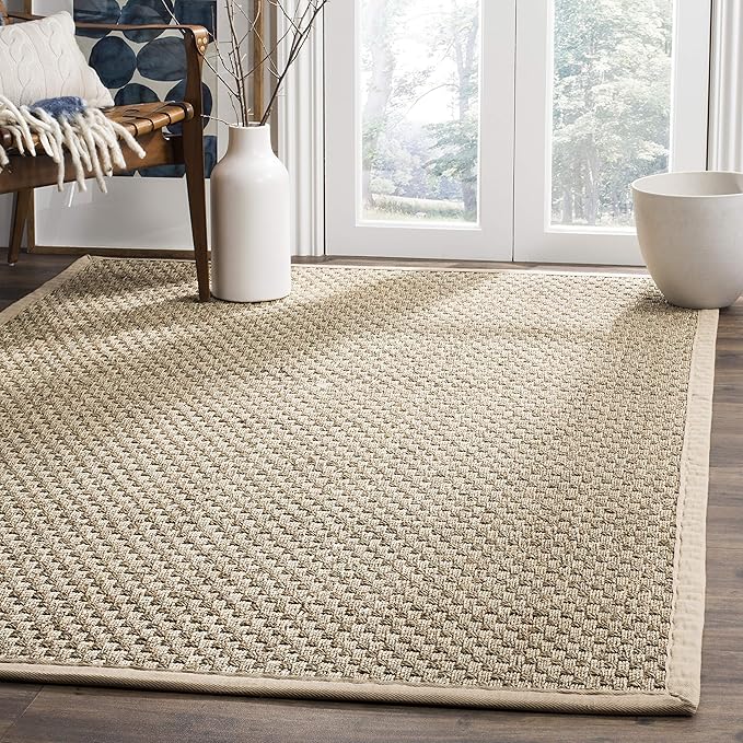 SAFAVIEH Area Rug 5x7 - Natural Fiber Collection - Natural & Beige, Seagrass, Basketweave Pattern with Border (NF114A)