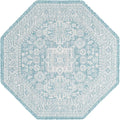 Rugs.com Outdoor Aztec Collection Rug – 5 Ft Octagon Aqua Flatweave Rug Perfect for Living Rooms, Kitchens, Entryways