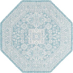 Rugs.com Outdoor Aztec Collection Rug – 5 Ft Octagon Aqua Flatweave Rug Perfect for Living Rooms, Kitchens, Entryways