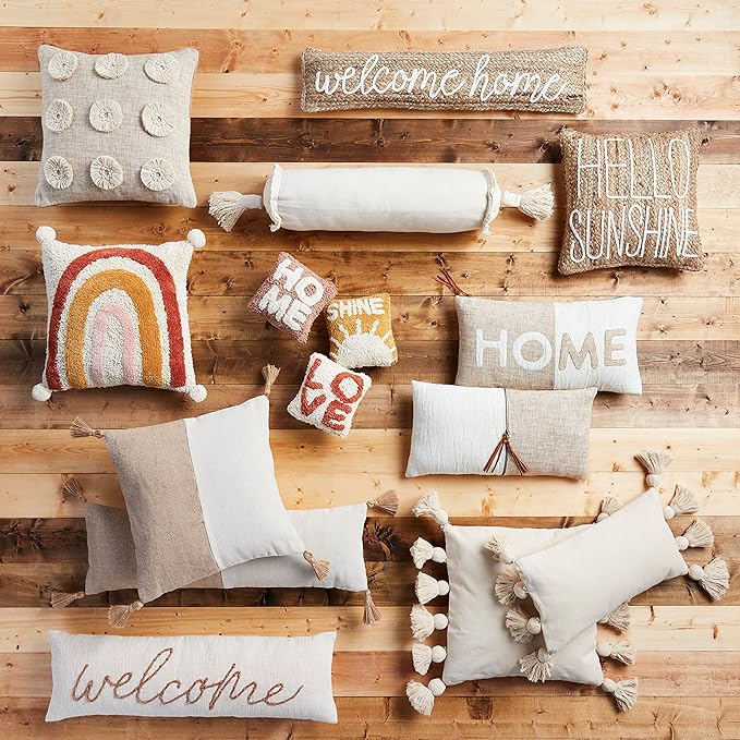 Mud Pie Tufted Rainbow Pom Pillow, 18" x 18"