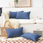 Home Brilliant 12 x 20 Linen Lumbar Pillow Cover Rectangular Decorative Pillow Cases for Couch Bed Sofa, 12x20 inches, Set of 4, Navy Blue