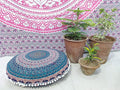 CRAFT KALA Mandala Floor Pillow Cushion Cover Seating Throw Cover Hippie Decorative Bohemian Ottoman Poufs Pom Pom Pillow Cases Boho Indian Cotton Living Room Home Décor 24" Round Elephant Moor Joda