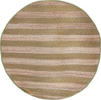 SAFAVIEH Natural Fiber Collection Area Rug - 7' Round, Green & Natural, Handmade Boho Farmhouse Rustic Jute & Cotton, Ideal for High Traffic Areas in Living Room, Bedroom (NFB653Y)