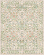Cream Green Washable 8x10 Area Rugs for Living Room, Bedroom, Dining Room Under Table, Playroom, Stain Resistant Non-Slip Light Green Carpet with Pale Yellow and Pink Blossoms and Blue Flowers