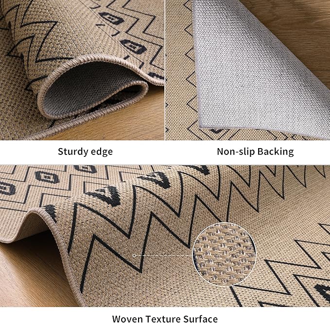 Tangsoo Modern Boho Easy Jute Rug 4x6,Non-Slip Ultra Thin Washable Rug for Patio Farmhouse Non Shedding Indoor Door Mat for Porch Patio Bedroom Living Room