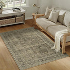 Vintage Area Rug 3x5 Light Brown Bedroom Indoor Kitchen Washable Living Room Carpet Tribal Distressed Retro Accent Throw Rug for Office Dining Room Bathroom Faux Wool