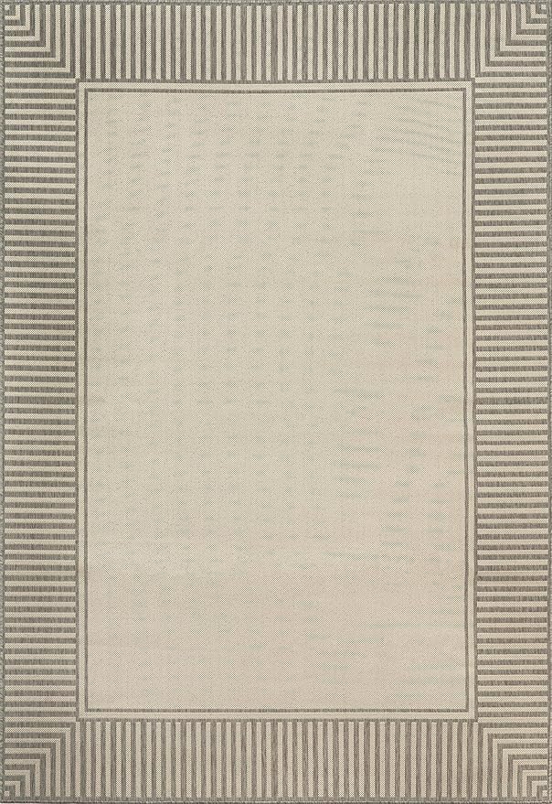 Nuloom Asha Light Grey/Ivory, 4' x 6', Casual, Striped Border, Soft and Cozy, High Traffic, Stain Resistant, Easy Clean, Durable Area Rug for Indoor/Outdoor Patio, Deck, Porch, Garden, Courtyard