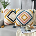 JASEN Boho Throw Pillow Covers, Woven Tufted Decorative Pillow Covers with Tassel Diamond Pattern Pillow Covers for Couch Sofa Bedroom Living Room No Pillow Insert, (Blue, 18 x 18-Inch)