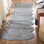 SAFAVIEH Cape Cod Collection 2'3" x 8' Blue / Natural CAP208L Handmade Braided Jute & Cotton Runner Rug
