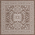 Rugs.com Outdoor Aztec Collection Rug – 5 Ft Square Brown Flatweave Rug Perfect for Living Rooms, Kitchens, Entryways