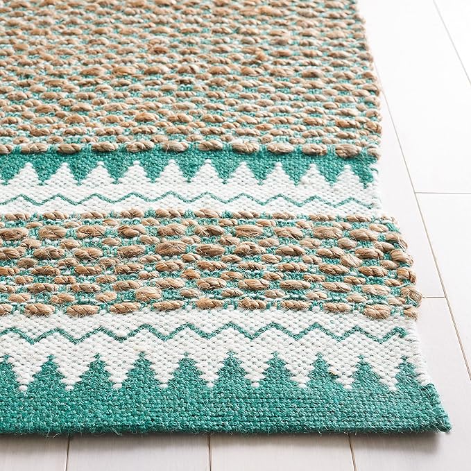 SAFAVIEH Natural Fiber Collection Runner Rug - 2'6" x 8', Natural & Green, Handmade Farmhouse Boho Coastal Rustic Jute, Ideal for High Traffic Areas in Living Room, Bedroom (NF874Y)