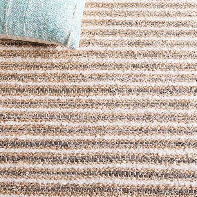 SAFAVIEH Cape Cod Collection Area Rug - 6' x 9', Natural & Green, Handmade, Braided Design, Ideal for The Living Room, Bedroom, Dining Room (CAP151Y-6)