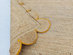 Scalloped Natural Jute Area Rug, Yellow Trim, 2'x14'