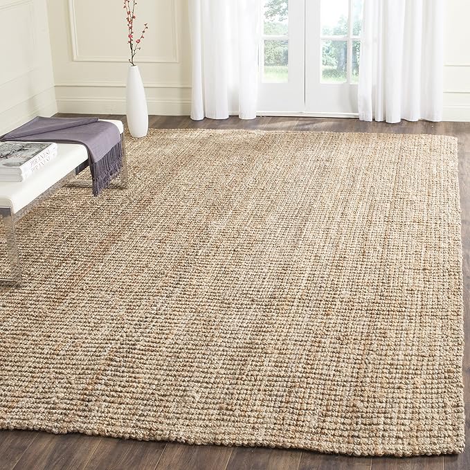 SAFAVIEH Natural Fiber Collection Area Rug - 7'6" x 9'6", Natural Brown, Handmade Jute, Farmhouse Style, Chunky Textured Thick Pile (NF447A)