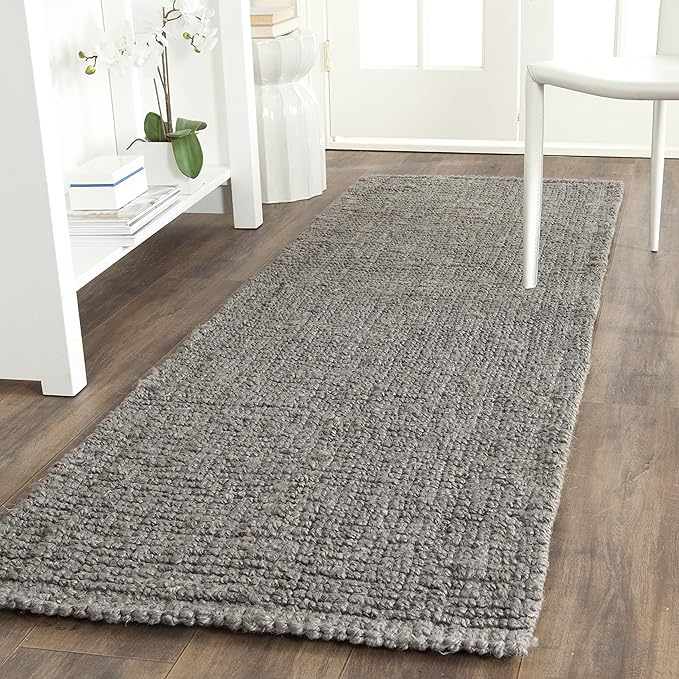 SAFAVIEH Natural Fiber Collection Runner Rug - 2'6" x 14', Light Grey, Handmade Jute, Farmhouse Style, Chunky Textured Thick Pile (NF447G)