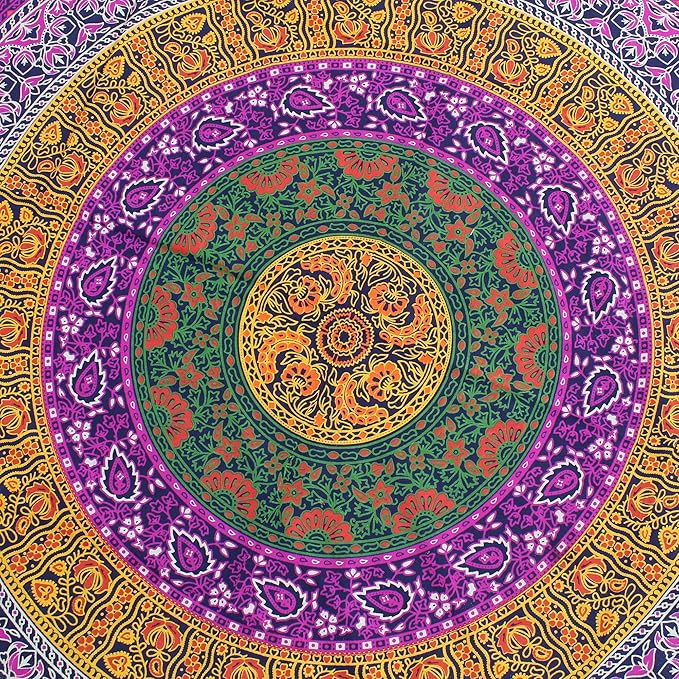 Round Beach Tapestry Turquoise Mandala Throw/Boho Hippie Beach Blanket Roundie/Indian Cotton Bohemian Large Round Table Cloth-Home Decor/Yoga Mat Meditation Picnic Rug (70", 6 color)