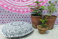 INDIAN CRAFT CASTLE 24" Grey Ombre Mandala Barmeri Large Floor Pillow Cover Cushion Meditation Seating Ottoman Throw Cover Hippie Decorative Zipped Bohemian Pouf Ottoman Pom Pom Cases 24" Round