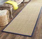SAFAVIEH Natural Fiber Collection Runner Rug - 2'6" x 10', Natural & Blue, Seagrass, Basketweave Pattern with Border (NF114E)