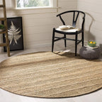 SAFAVIEH Natural Fiber Collection Area Rug - 6' Round, Natural & Light Grey, Handmade Tassel Jute, Ideal for High Traffic Areas in Living Room, Bedroom (NF550A)