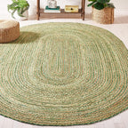 SAFAVIEH Area Rug 5x8 Oval- Cape Cod Collection - Green & Natural Brown, Handmade Jute & Cotton, Woven Braided Design (CAP202Y)