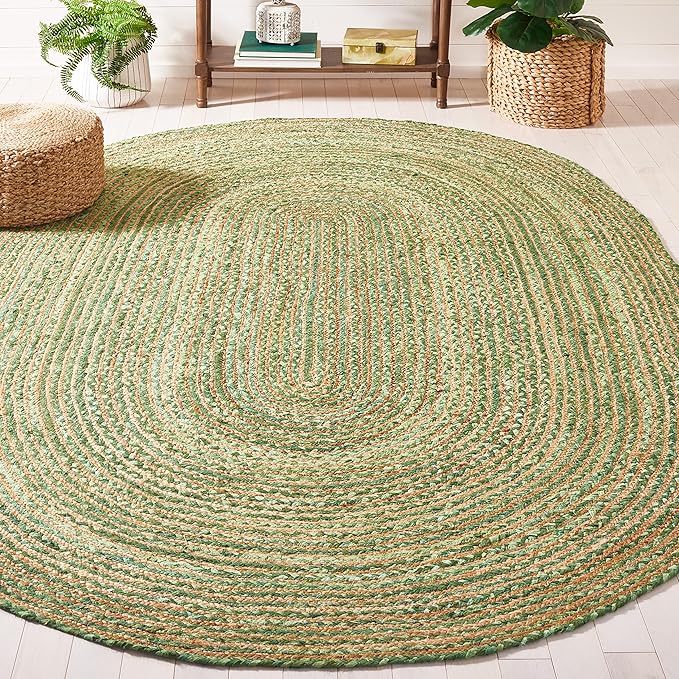 SAFAVIEH Area Rug 5x8 Oval- Cape Cod Collection - Green & Natural Brown, Handmade Jute & Cotton, Woven Braided Design (CAP202Y)