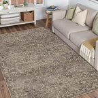 HUGEAR Area Rug 5x7 Retro Brown Machine Washable Living Room Rugs Distressed Vintage Floral Vacuumable Low Pile Carpet Bedroom Office Dining Room Laundry Room Non Slip Soft Lightweight
