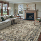 Vintage Area Rug 10x12 Brown Washable Living Room Large Carpet Non Slip Bedroom Indoor Office Low Pile Traditional Distressed Retro Accent Rug for Dining Room