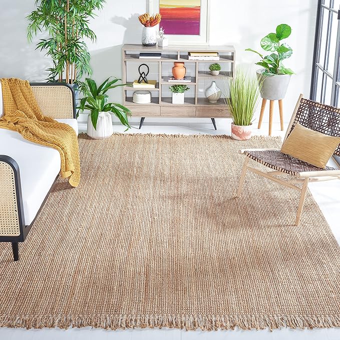 SAFAVIEH Natural Fiber Collection X-Large Area Rug - 11' x 15', Natural, Handmade Woven Fringe Jute, Ideal for High Traffic Areas in Living Room, Bedroom (NF809A)