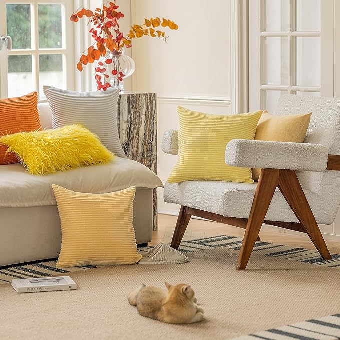 Home Brilliant 22x22 Throw Pillow Covers Decor for Couch Euro Sham Covers Decorative Fall Pillow Covers 56x56 cm Cushion Covers for Winter Decor, 22x22 inch Light Yellow