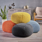Christopher Knight Home Joyce Knitted Cotton Square Pouf, Dark Grey Small